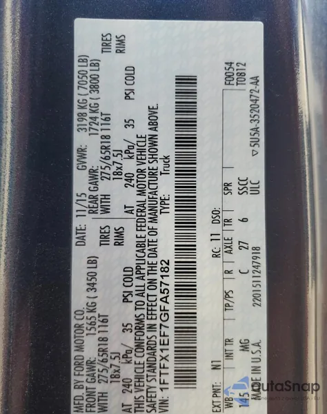 2016 Ford F150 Super Cab z USA, uszkodzony, nr VIN 1FTFX1EF7GFA57182